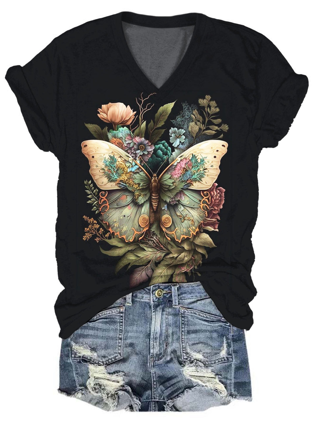 Butterfly Print Crew Neck T-Shirt