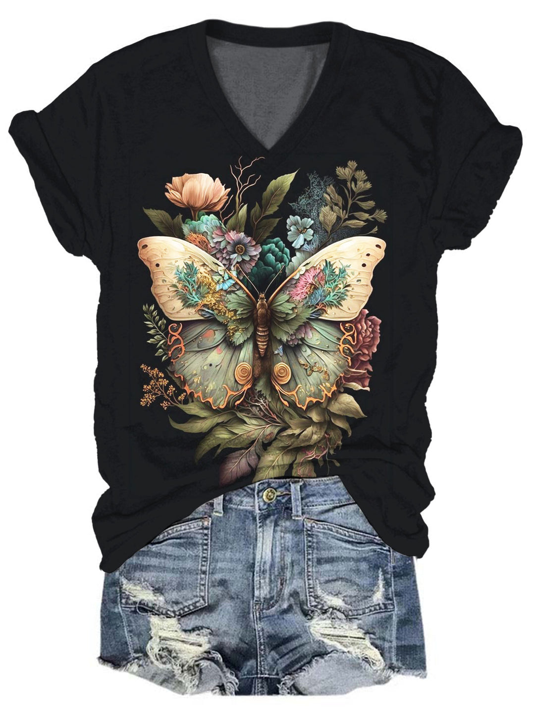 Butterfly Print Crew Neck T-Shirt