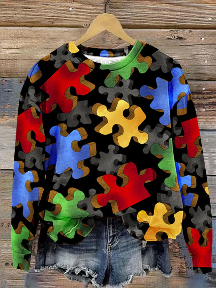 Autism Awareness Puzzle Art Print Long Sleeve Top