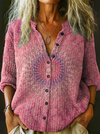 Women's Tie-dyed Mandala Pattern Art Print Button-down Cardigan Sweater