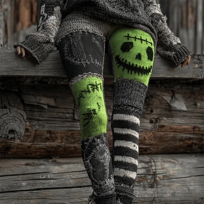 Halloween Contrast Stitching Comfortable knitted leggings