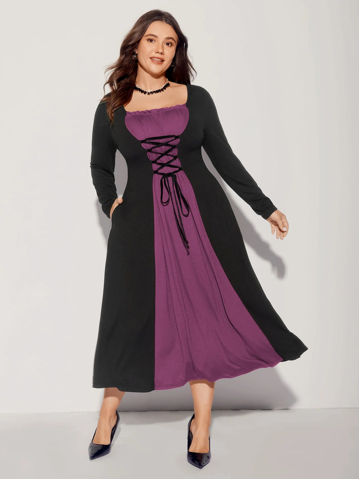 Stretchy Knit Adjustable Tie Frill Trim Midi Dress