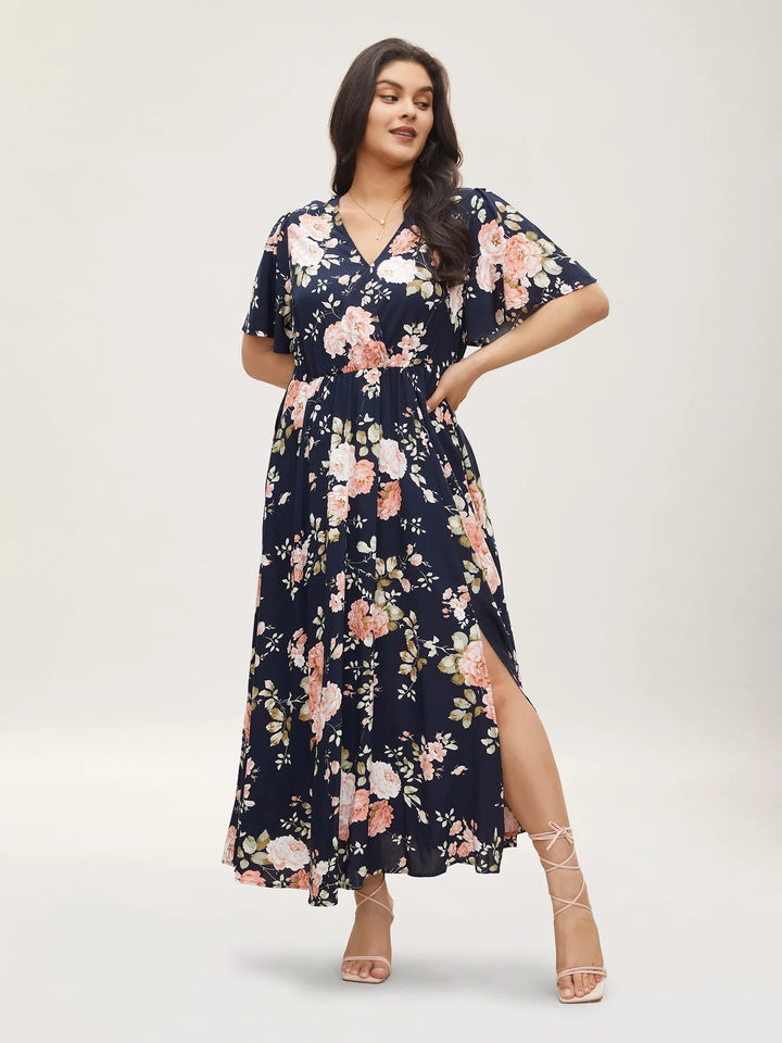 Bloom Dress  Flutter Sleeve Ditsy Floral Pocket Split