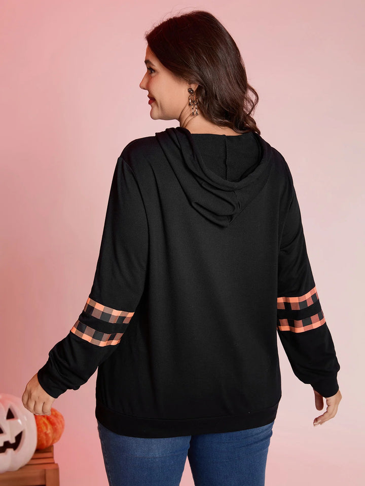Pumpkin Plaid Print Solid Hoodie