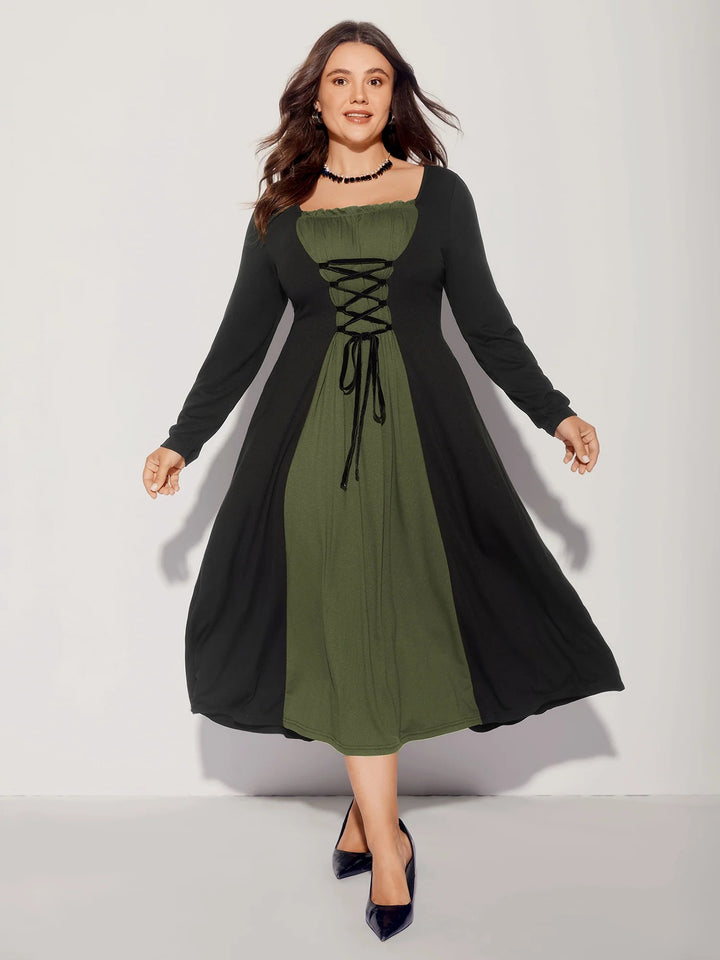 Stretchy Knit Adjustable Tie Frill Trim Midi Dress