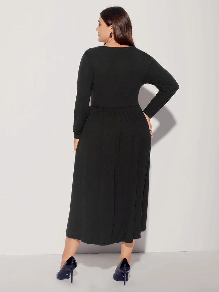 Stretchy Knit Adjustable Tie Frill Trim Midi Dress