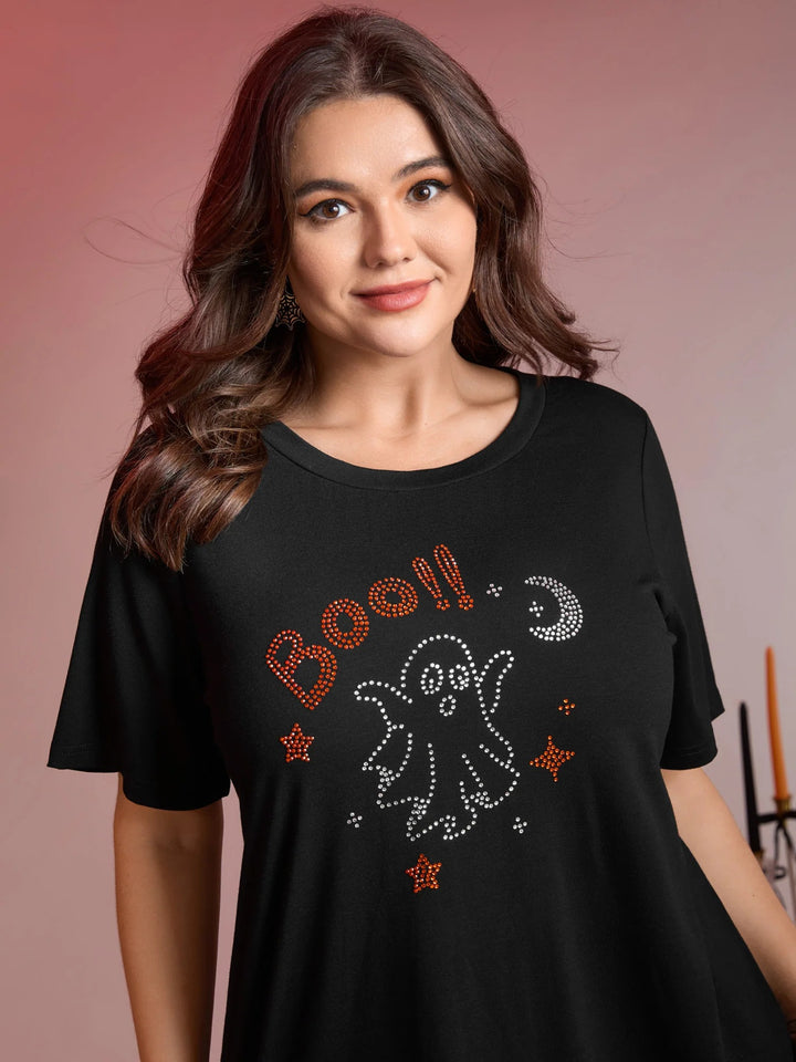 Boo-tiful Ghost Rhinestone Detail T-Shirt