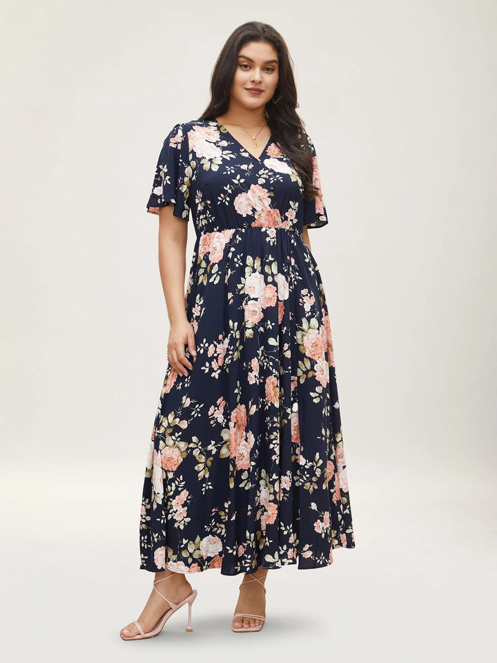 Bloom Dress  Flutter Sleeve Ditsy Floral Pocket Split
