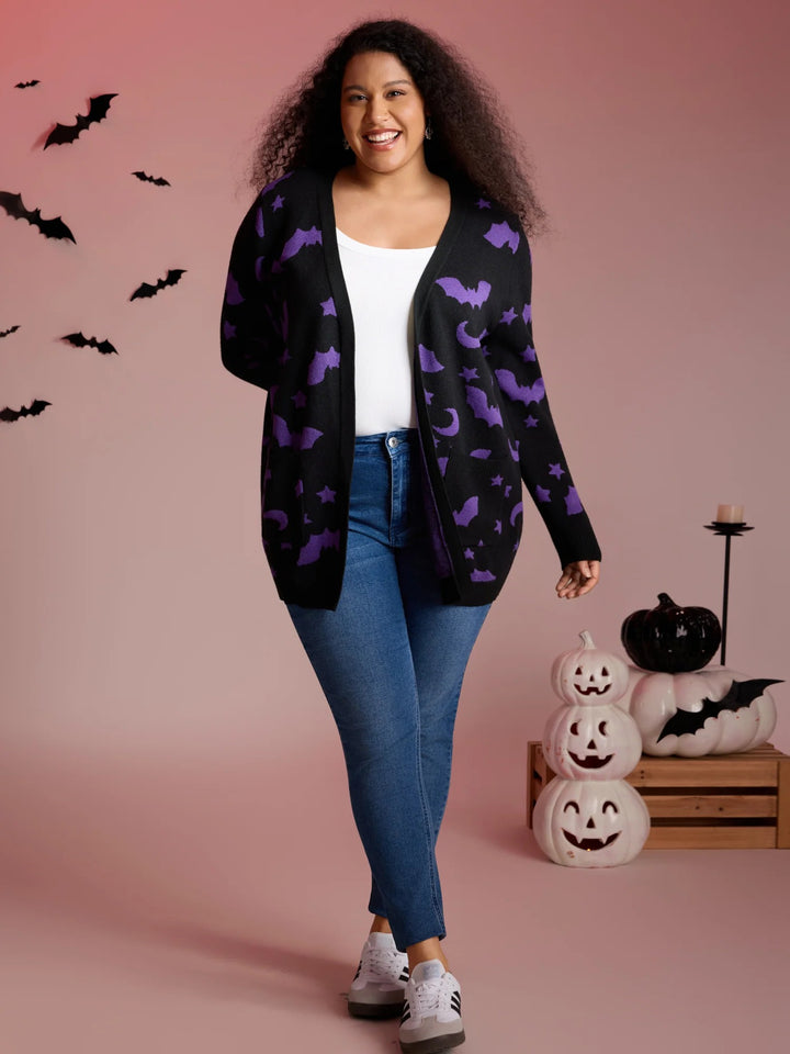 Bat Printed Jacquard Cardigan