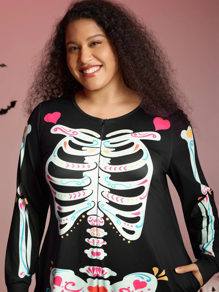 Skeletal Rib Invisible Zipper Romper