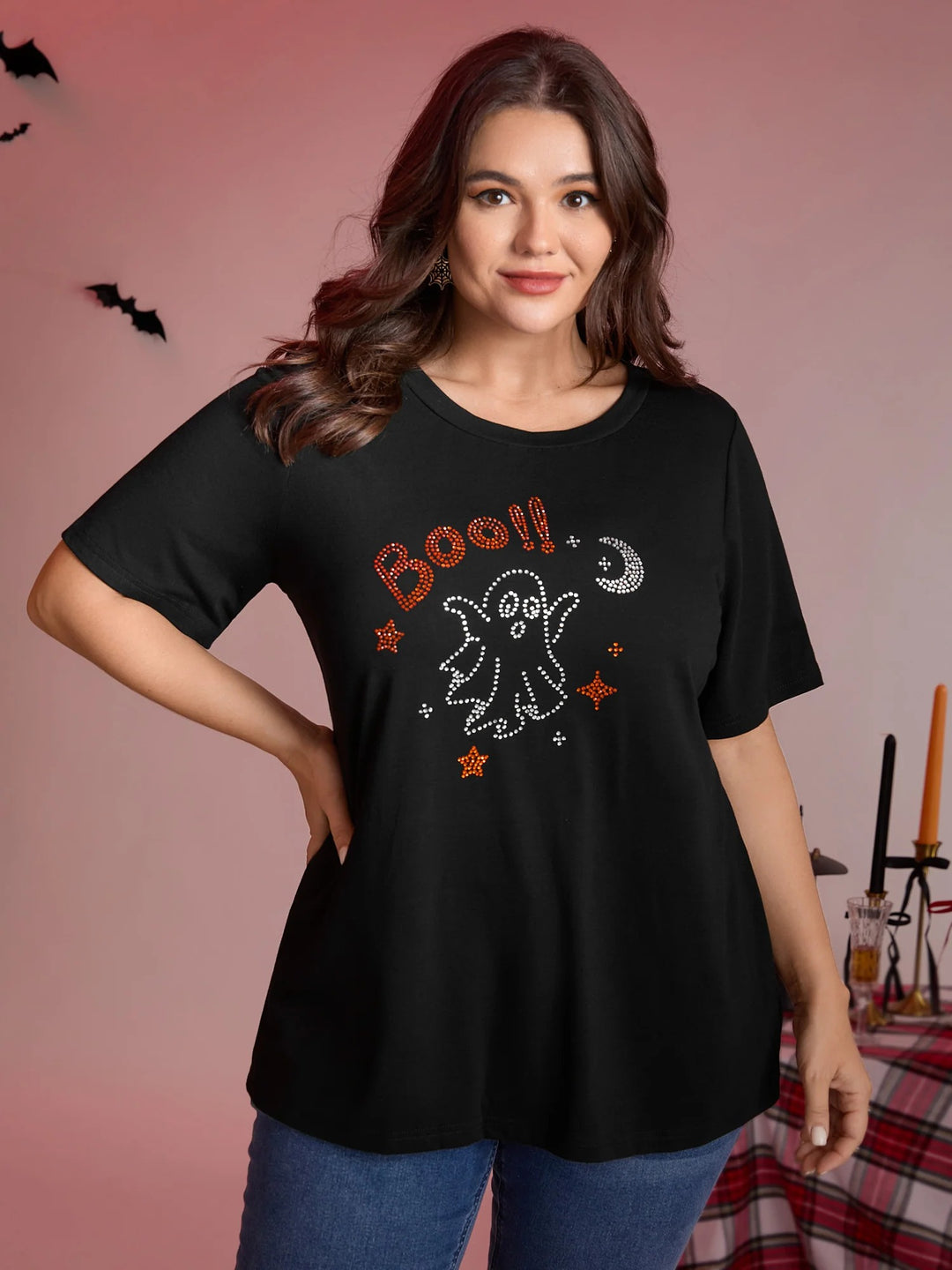 Boo-tiful Ghost Rhinestone Detail T-Shirt