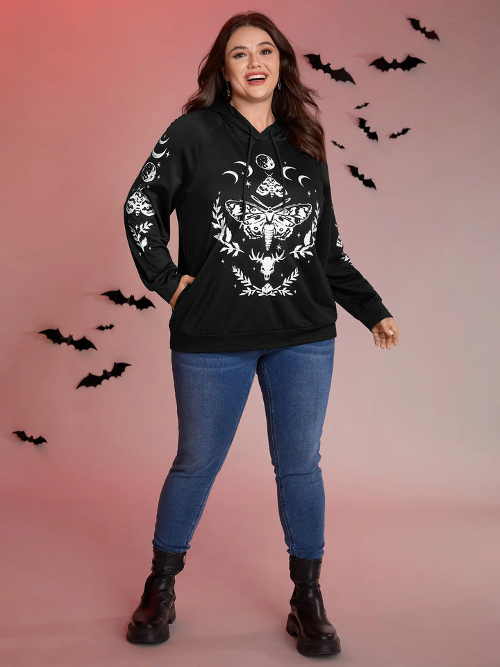 Haunted Midnight Motif Solid Hoodie