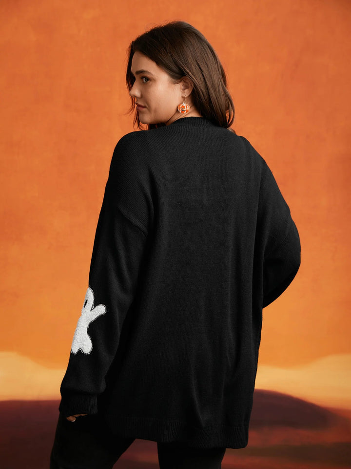 Pumpkin Ghost Embroidery Open Cardigan