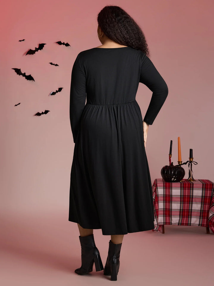 Stretchy Knit Adjustable Tie Frill Trim Midi Dress