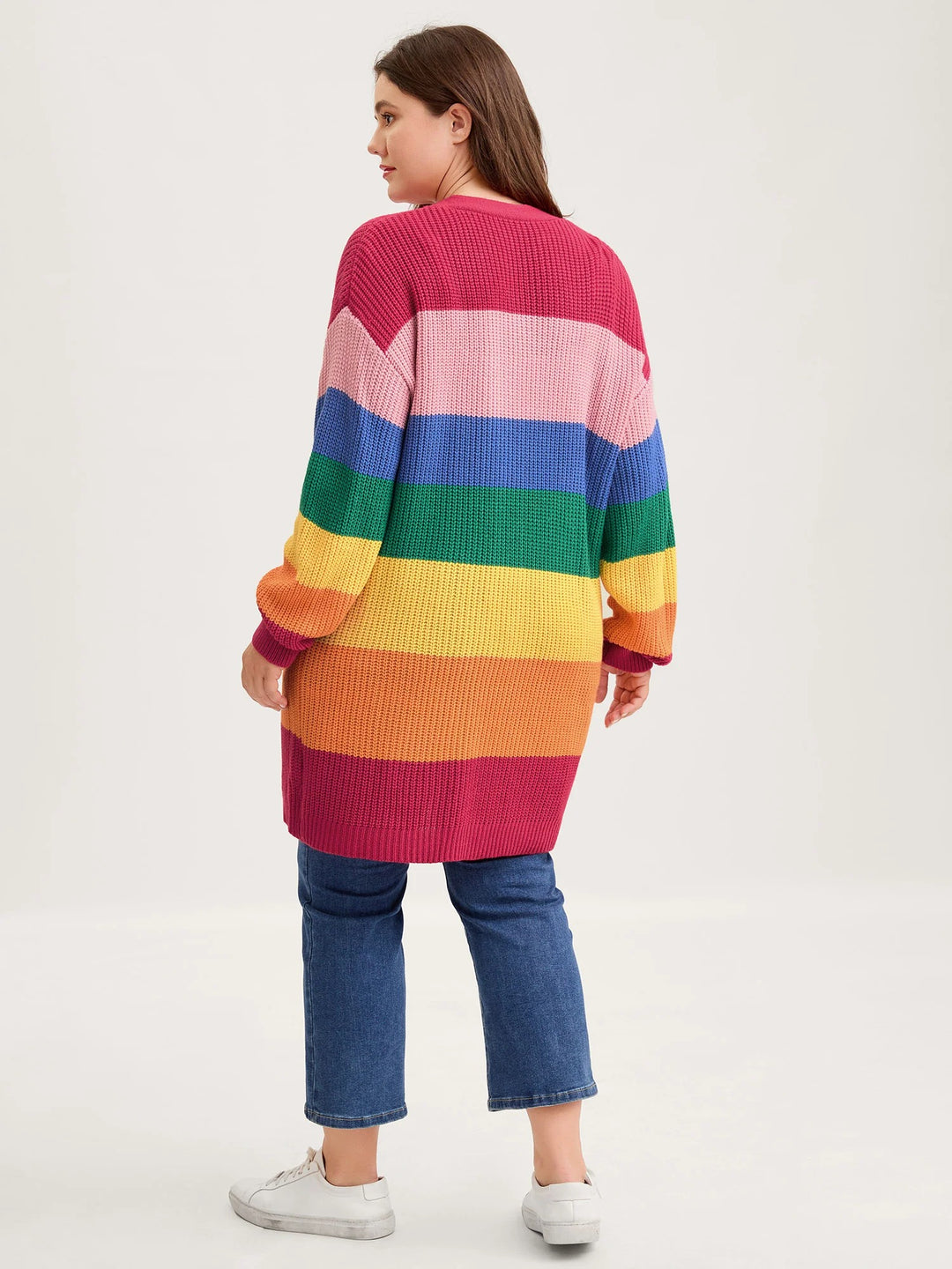 Colorblock Contrast Texture Button Cardigan