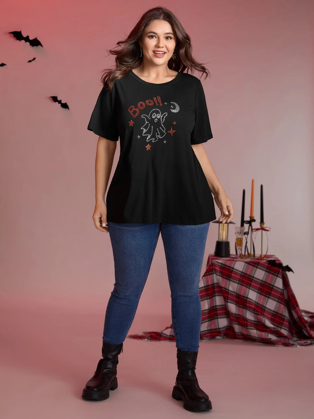 Boo-tiful Ghost Rhinestone Detail T-Shirt
