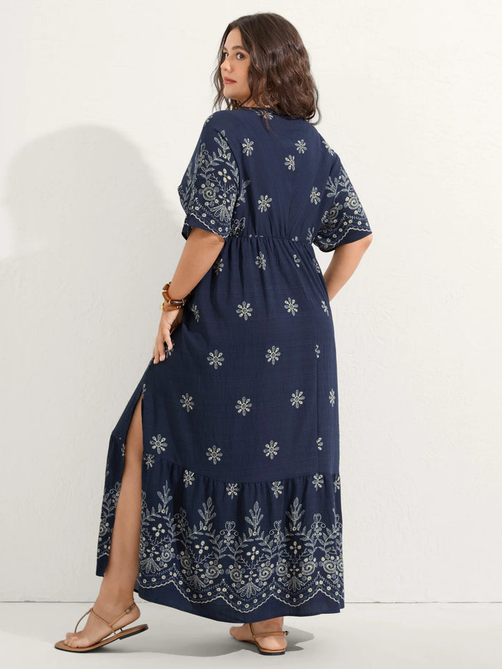 Surplice Neck Split Side Pockets Midi Dress