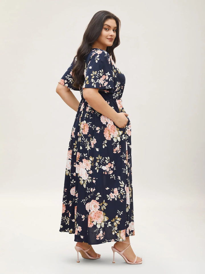 Bloom Dress  Flutter Sleeve Ditsy Floral Pocket Split