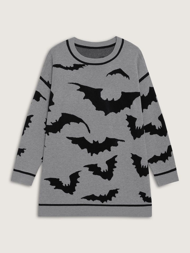 Flying Bats Pattern Crew Neck Pullover