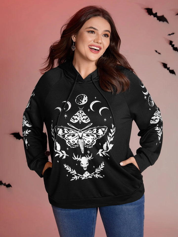 Haunted Midnight Motif Solid Hoodie