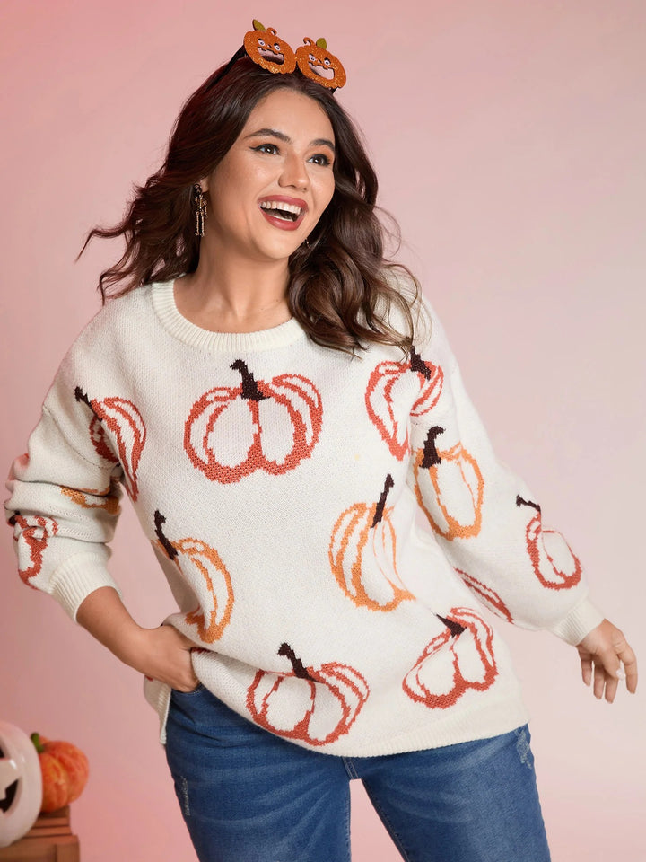 Pumpkin Patch Print Drop Shoulder Pullover
