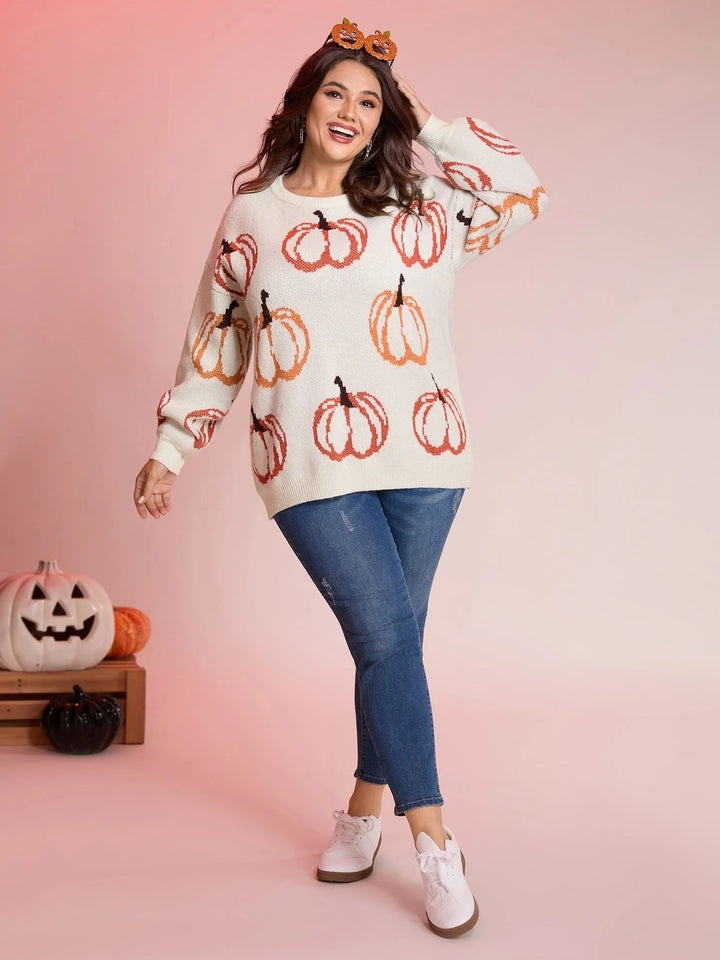 Pumpkin Patch Print Drop Shoulder Pullover