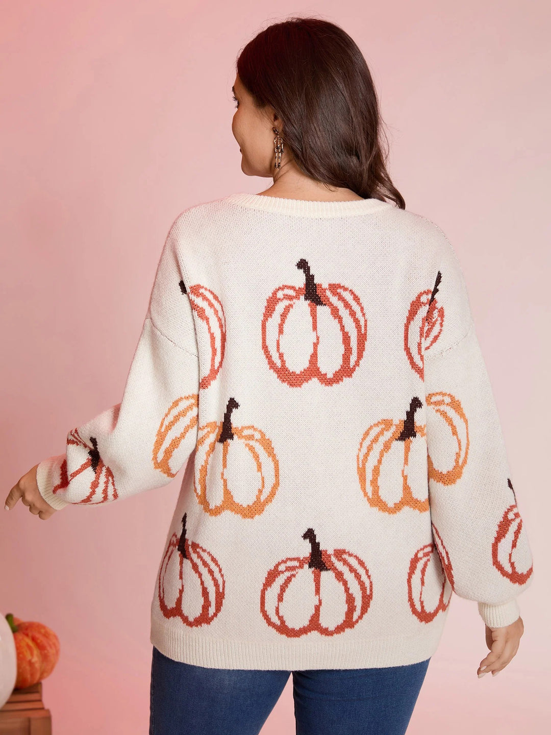 Pumpkin Patch Print Drop Shoulder Pullover