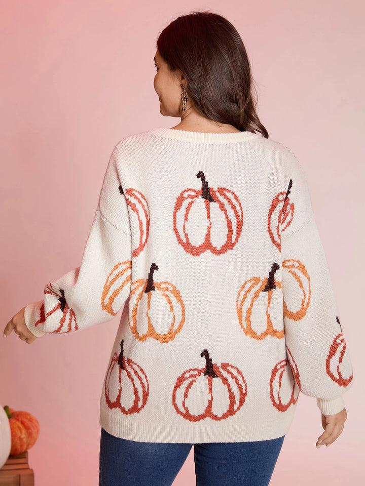 Pumpkin Patch Print Drop Shoulder Pullover