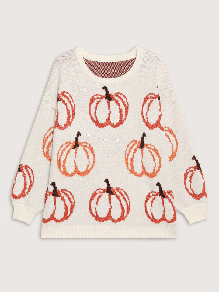 Pumpkin Patch Print Drop Shoulder Pullover