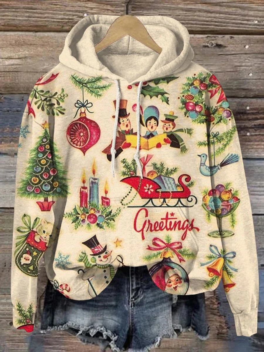 Vintage Christmas Hooded Sweatshirt With Pockets