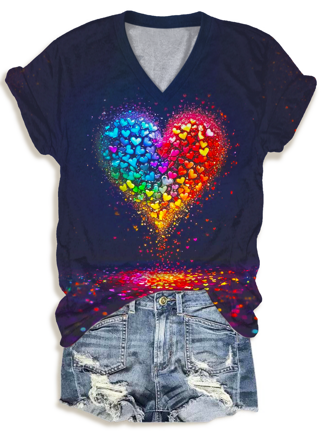 Colorful Glitter Hippie Love Art V-neck T-Shirt