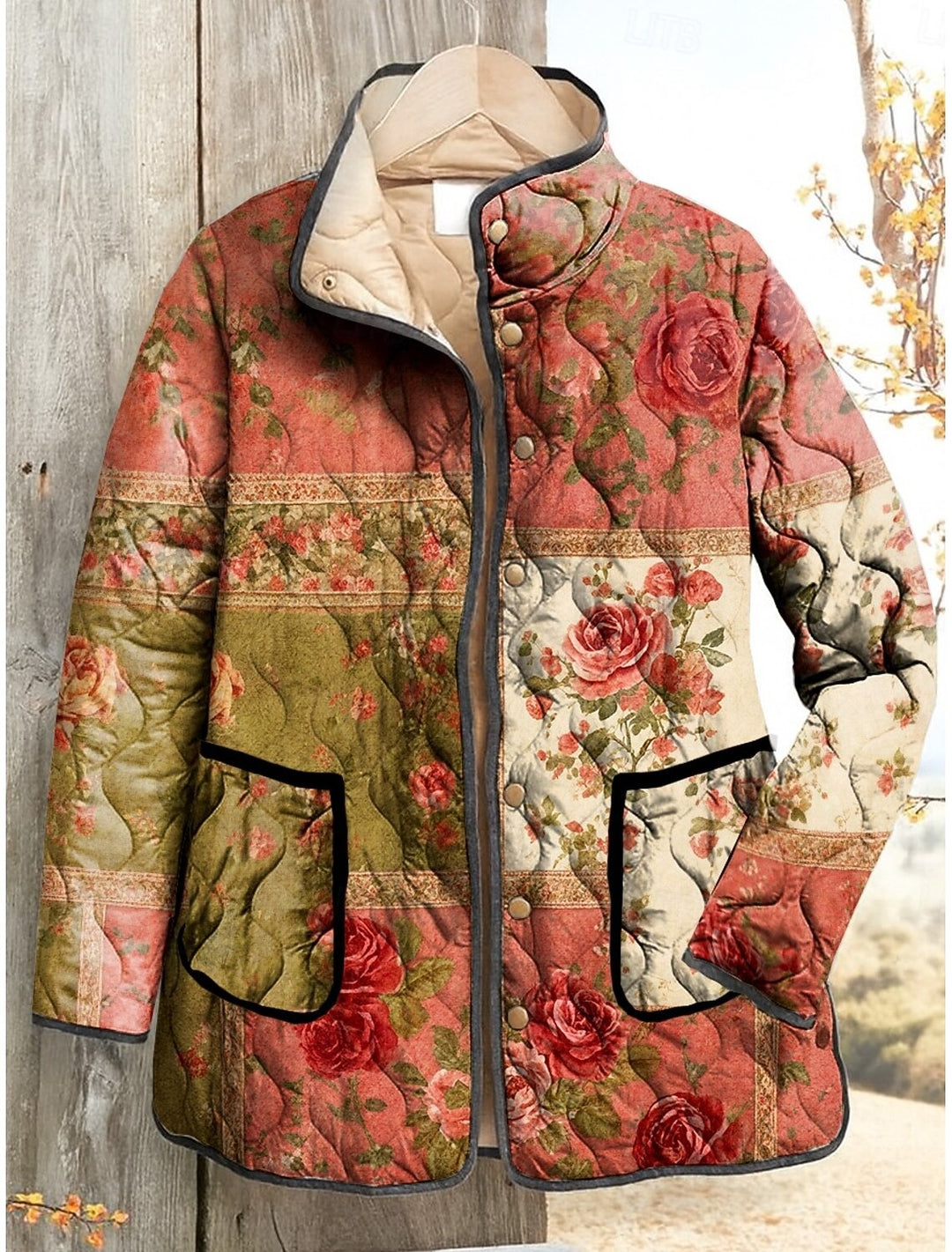Women's Retro Collage Flowers Pattern Cotton Jacket