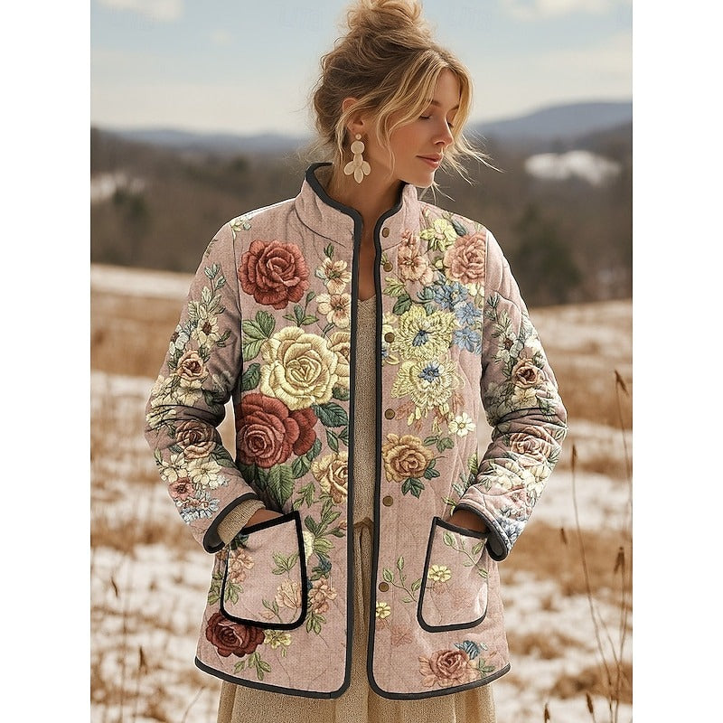 Women's Retro Flowers Pattern Cotton Jacket