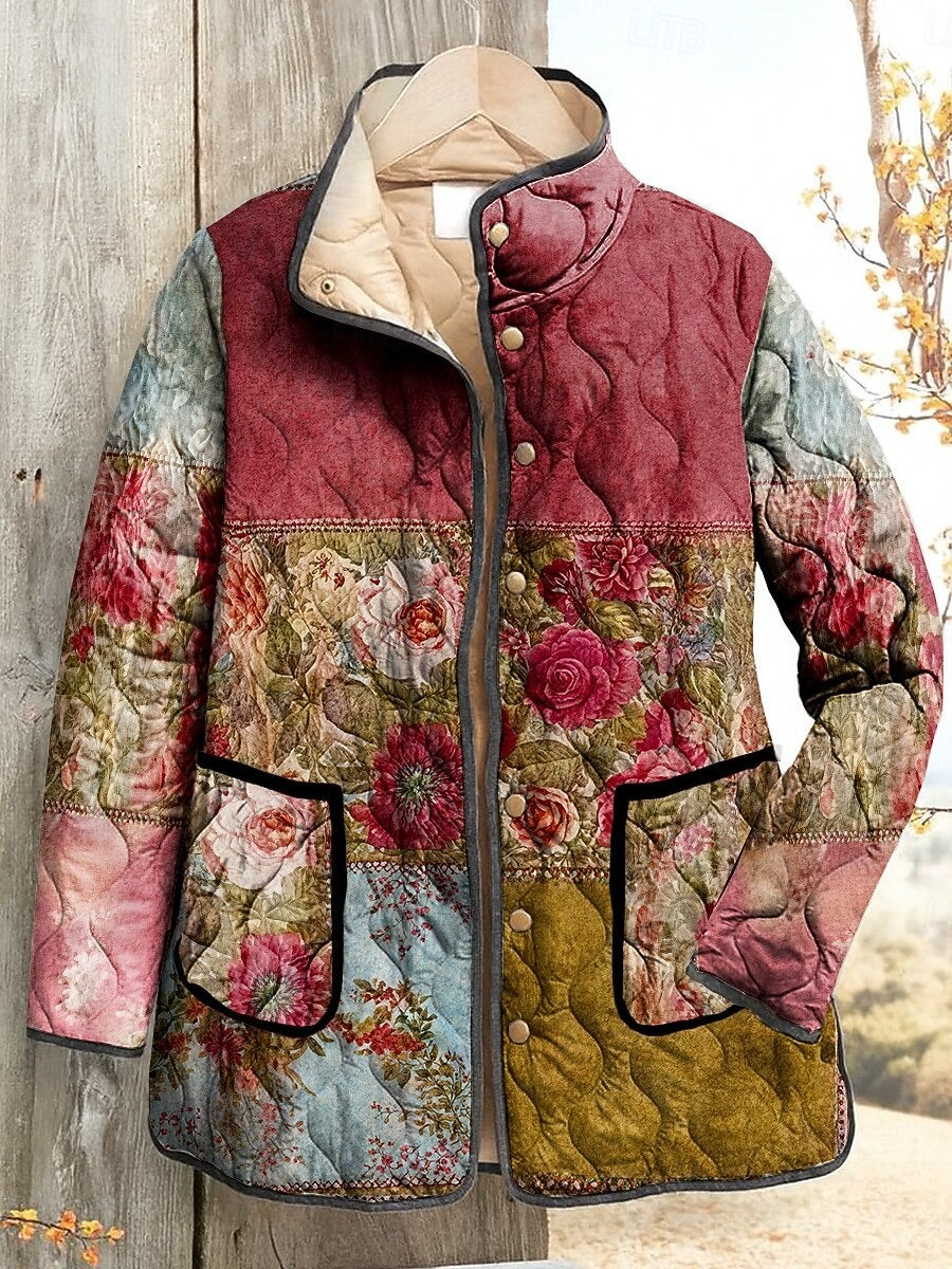 Women's Retro Collage Flowers Pattern Cotton Jacket