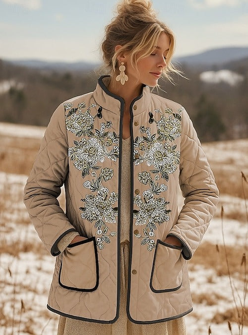 Women's Retro Flowers Pattern Cotton Jacket