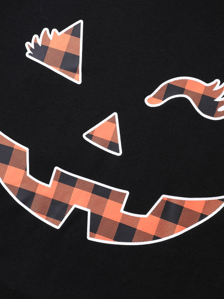 Pumpkin Plaid Print Solid Hoodie