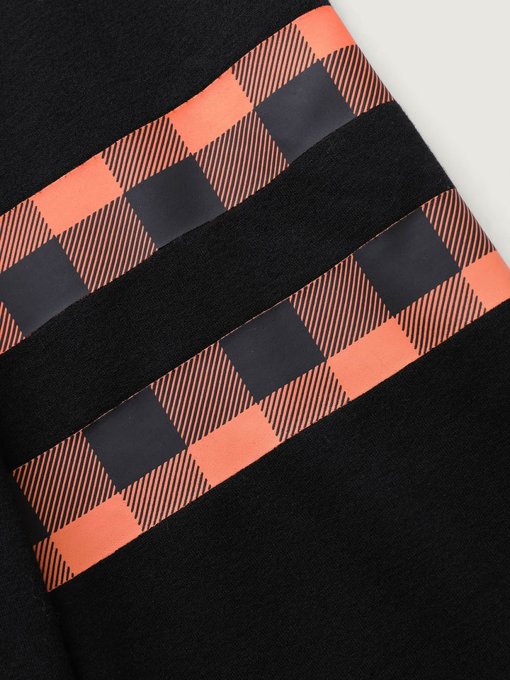 Pumpkin Plaid Print Solid Hoodie