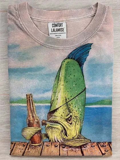 Pirate Fish Funny Art Print Cotton Casual Short Sleeve T-shirt