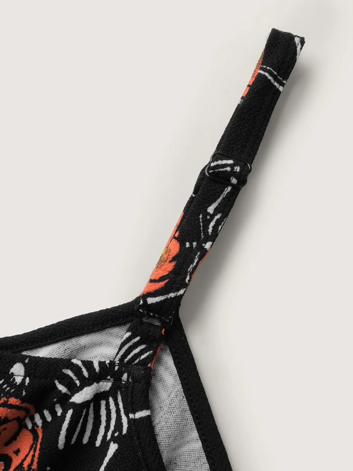 Pumpkin Skeleton Print Cami Sleep Jumpsuit