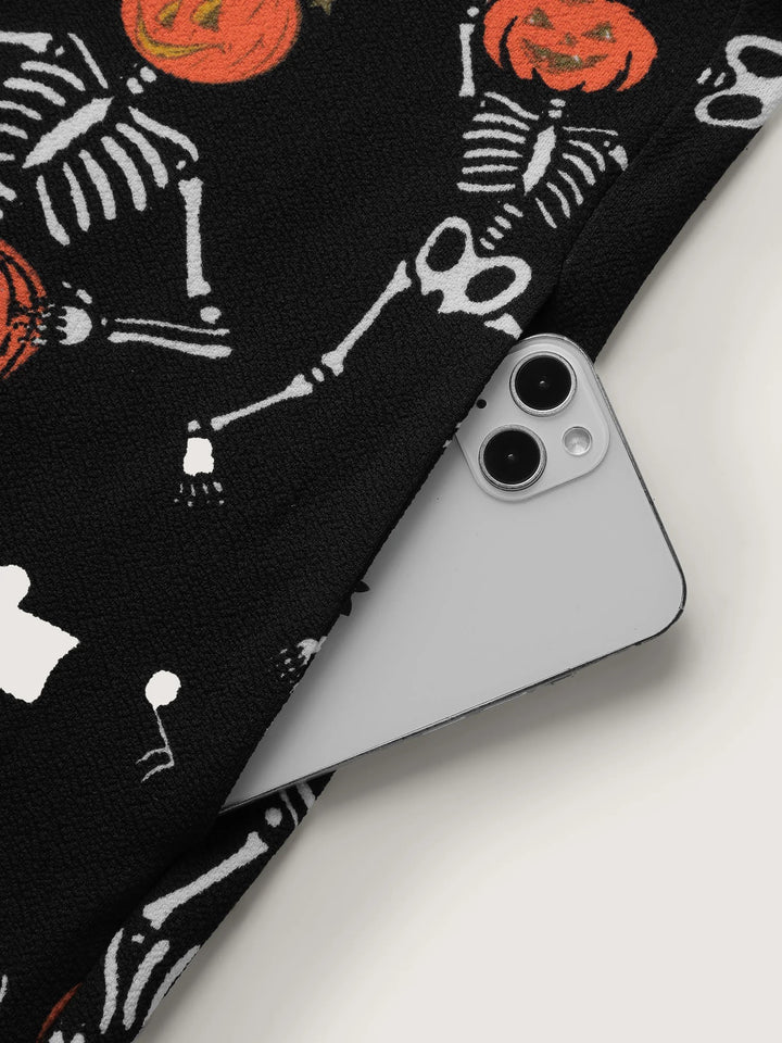 Pumpkin Skeleton Print Cami Sleep Jumpsuit