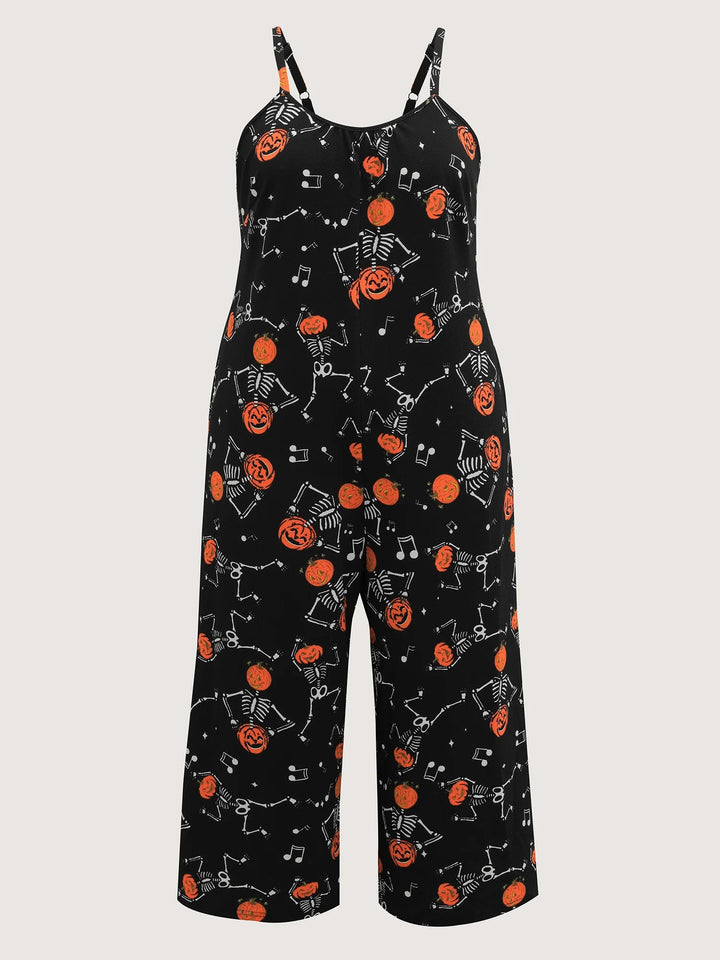 Pumpkin Skeleton Print Cami Sleep Jumpsuit