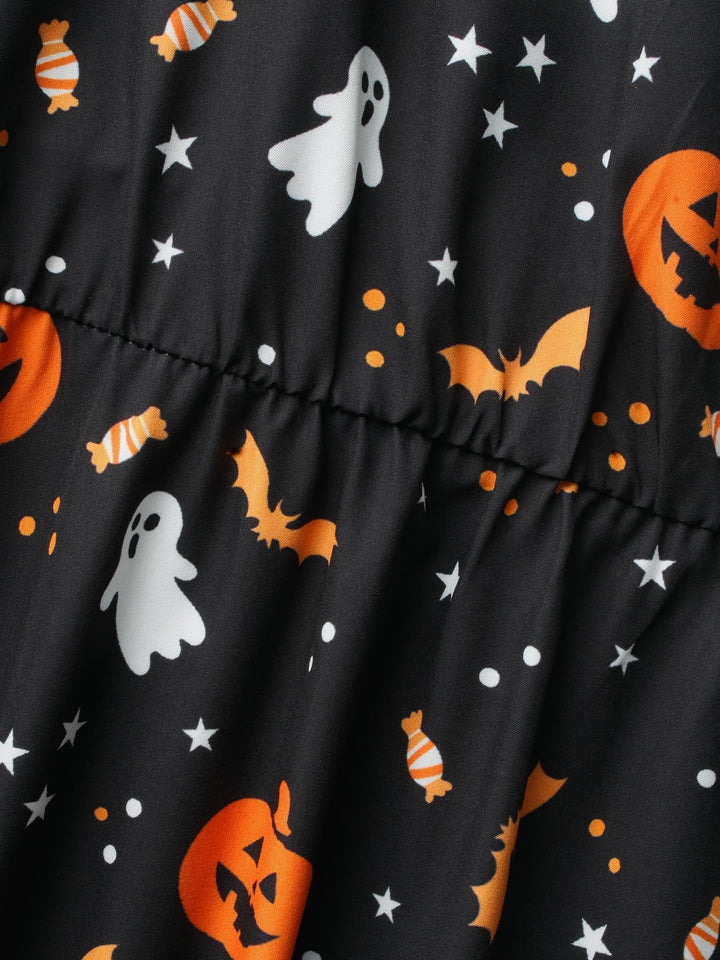 Pumpkin Printed Ruffle Sleeves Midi Dress