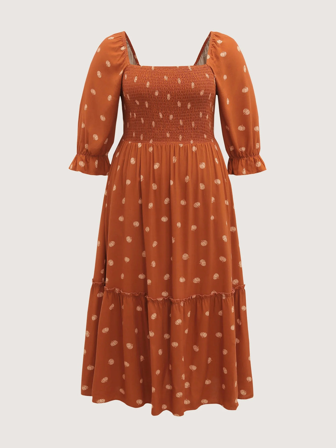 Polka Dots Shirred Bodice Pockets Maxi Dress