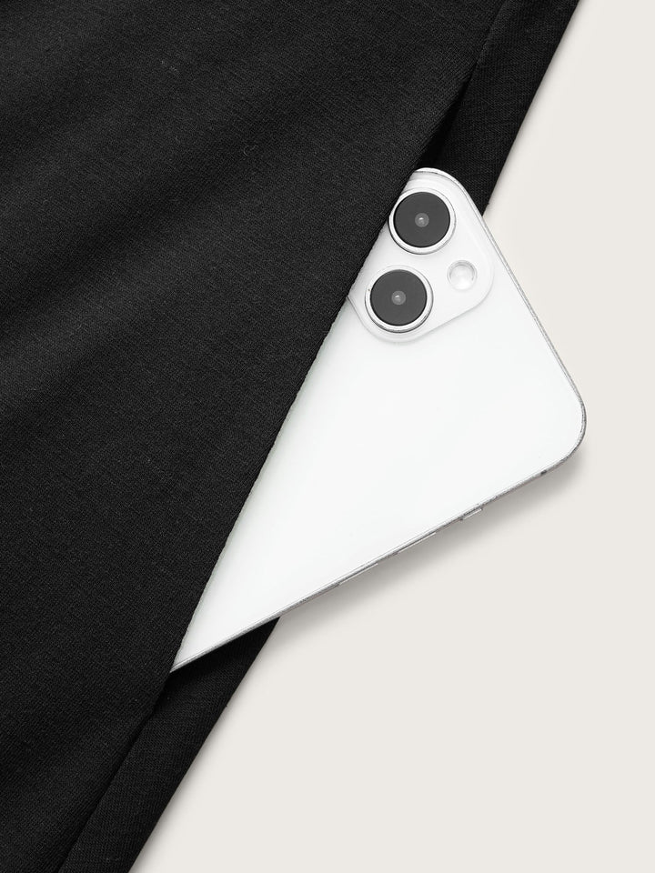 Stretchy Knit Adjustable Tie Frill Trim Midi Dress