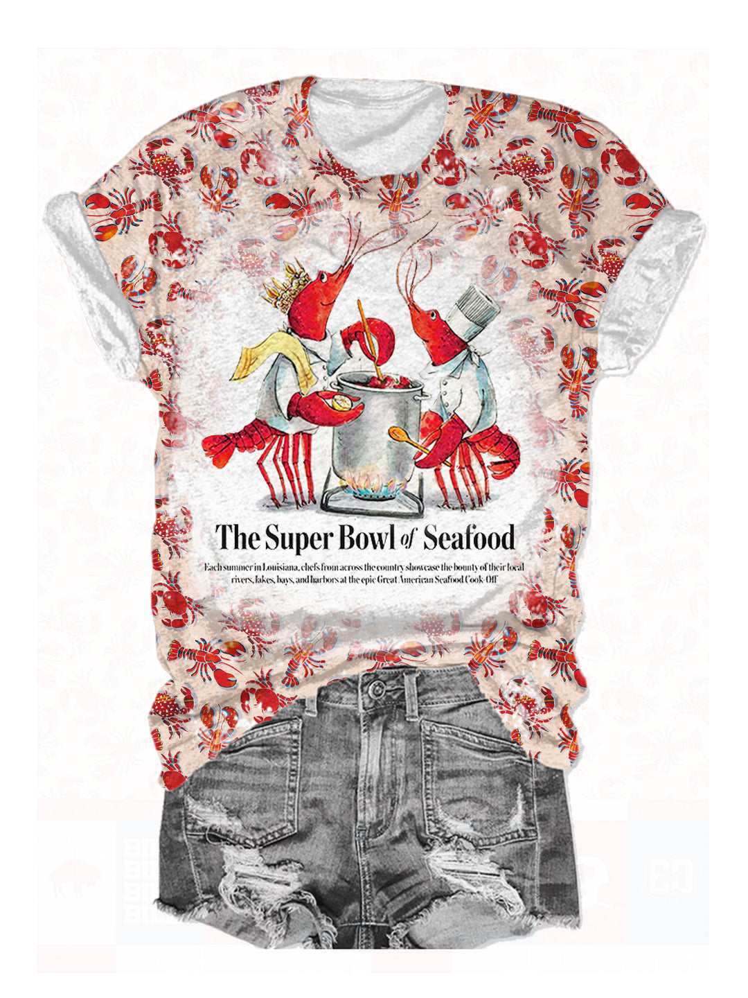 Crayfish Party Print Crew Neck T-shirt