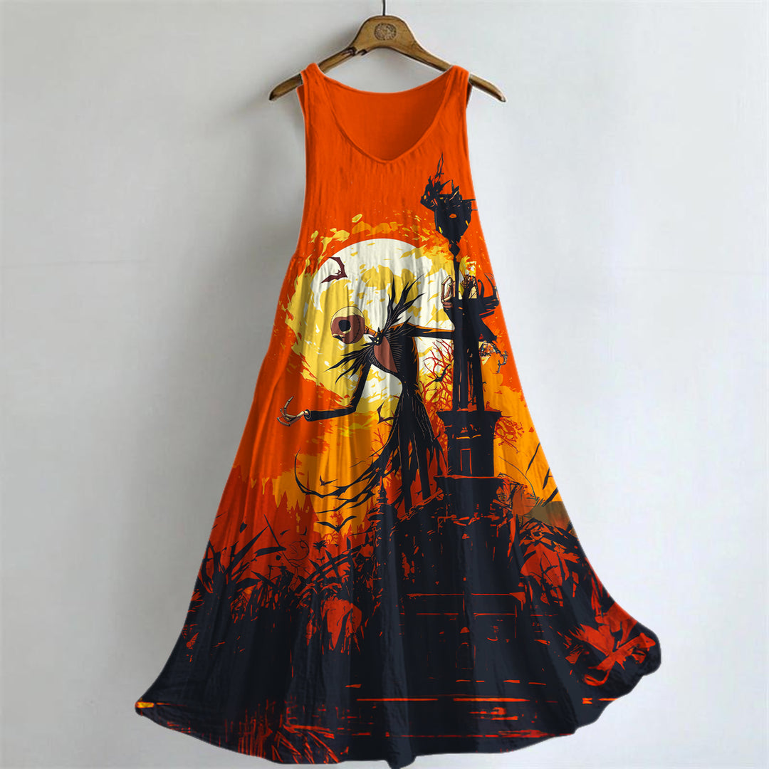 Women's Halloween Art Print Sleeveless Dresses