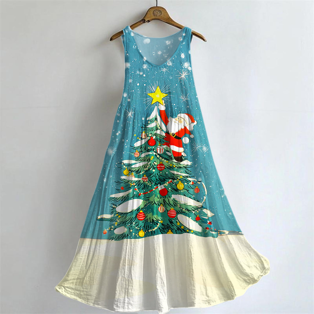 Women's Christmas Art Print Sleeveless Dresses