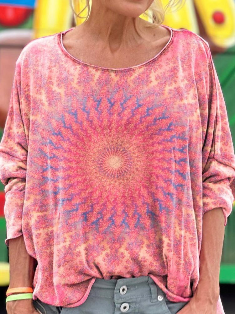 Women's Colorful Kaleidoscope Hippie Print Long Sleeve Top
