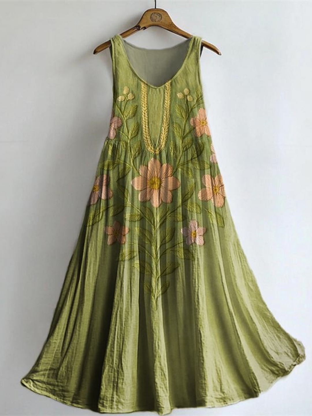 Women's Vintage Bohemian Floral Art Print Sleeveless Dresses