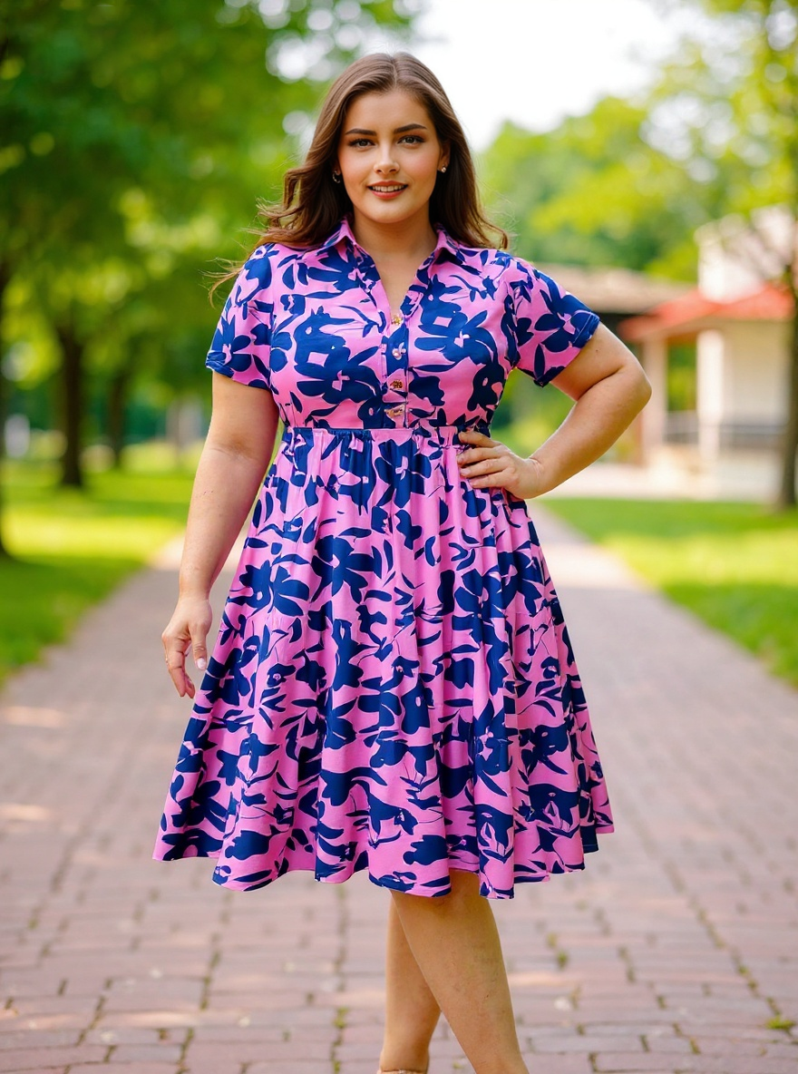 Pockets Button Up Floral Collar Neck Tiered Midi Dress